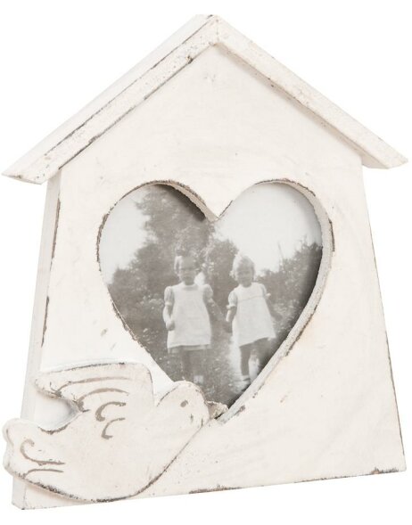 2891W antique wooden frame house with heart 8x10 cm white