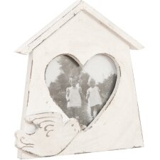 2891W antiker Holzrahmen Haus mit Herz 8x10 cm weiß