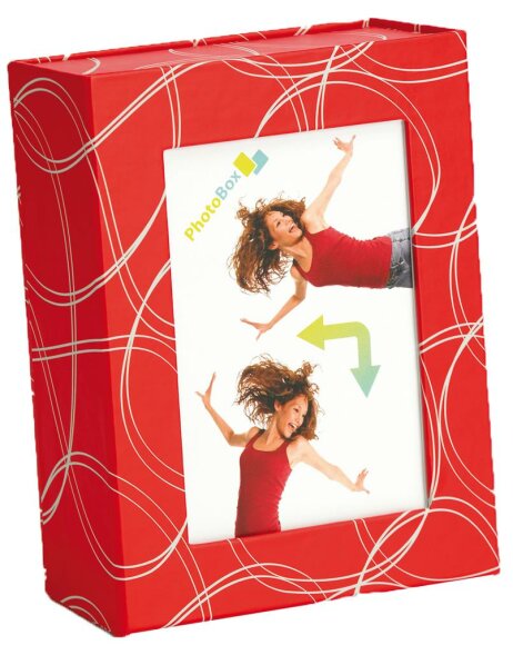 red photo box with frame for 120 photos 10x15 cm