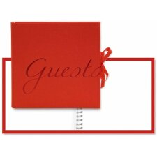 Guestbook Guests 24x24 cm spiral linen red