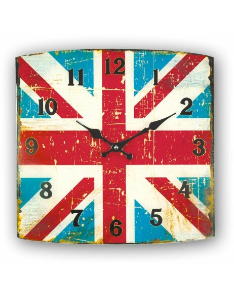 British Glas Wand-Deko Uhr 34x34 cm