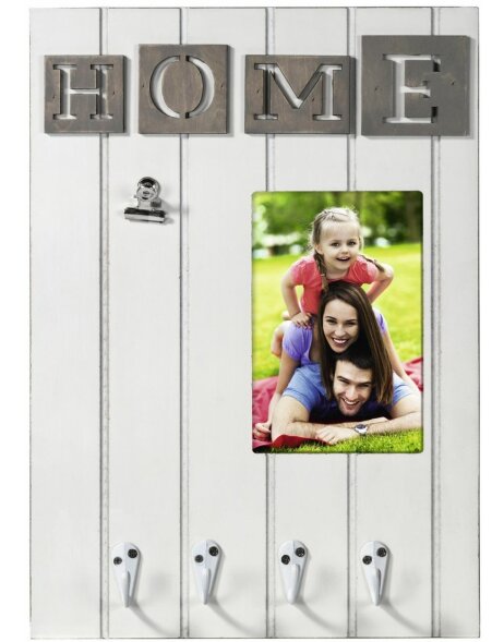 Key board with picture frame &quot;Home&quot;, 10 x 15 cm, white