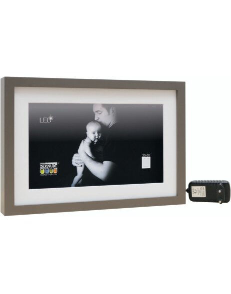 photo frame with LED and mount taupe wood 15,0 x20,0 cm S67RL