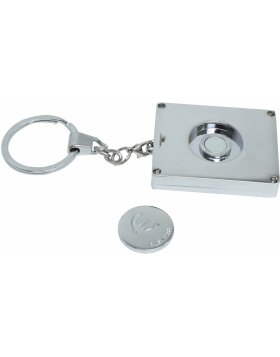 Porte-clés photo avec pièce de monnaie pour caddie argenté métal 3,5 x4,5 cm S59NC