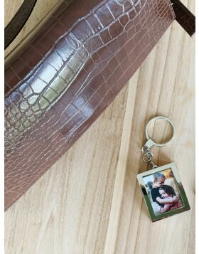 photo key ring with token for shopping trolley silver metal 3,5 x4,5 cm S59NC