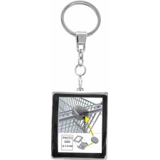 Foto-Schlüsselanhänger mit Münze für Einkaufswagen silber Metall 3,5 x4,5 cm S59NC