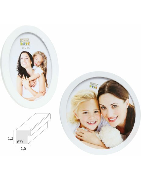 Wooden photo frame S67YL1 white oval and round