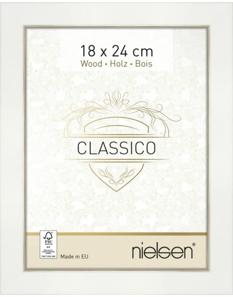 Nielsen Cadre photo en bois Classico, 18x24 cm, blanc-argent&eacute;