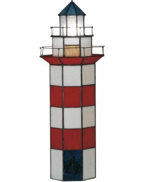 LumiLamp 5LL-1166 Tiffany Tischlampe Leuchtturm 21x56 cm Rot Weiß Glas Sechseck
