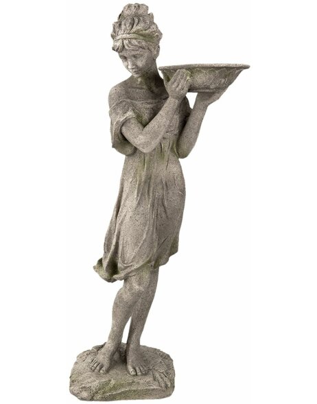 Statue female - bird bath Clayre &amp; Eef 5PR0041 - 32x30x77 cm gray distressed