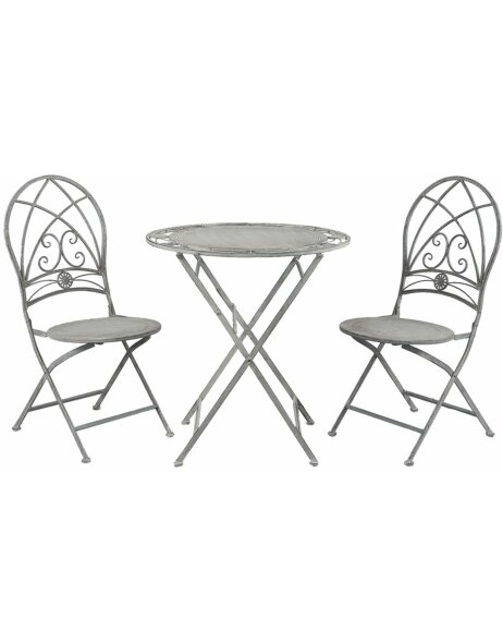 Table with 2 chairs Clayre &amp; Eef 5Y0387 - &Oslash; 70x76 cm - 42x54x93 cm (2) gray distressed