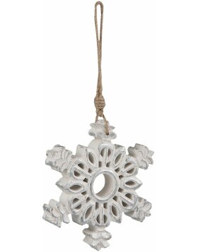 Hanger snowflake wood Clayre & Eef 6H1518 - 15x2x15 cm silver