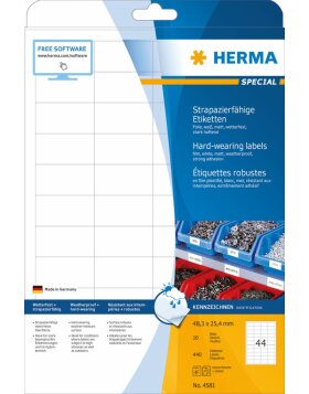 Herma SPECIAL Étiquettes en plastique résistantes aux intempéries A4, 48,3 x 25,4 mm, blanches, extrêmement adhésives