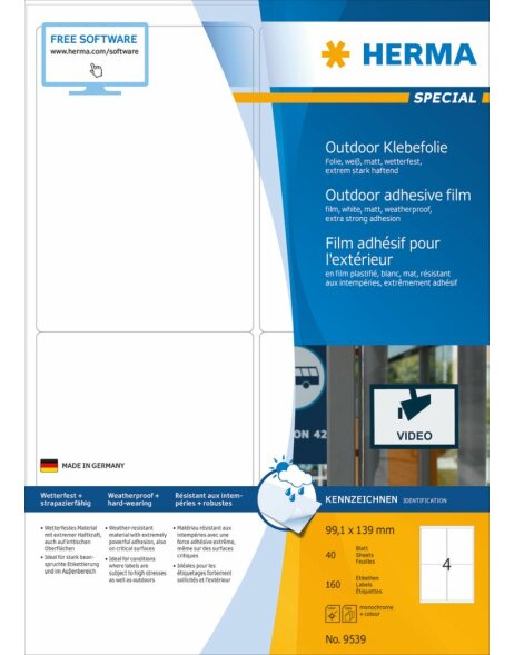 Herma SPECIAL Weatherproof outdoor film labels A4, 99,1 x 139 mm, white, extremely strong adhesion, stretchable