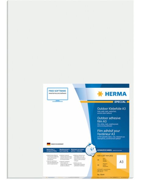 Herma SPECIAL Wetterfeste Outdoor-Folienetiketten, A3, 297 x 420 mm, wei&szlig;, extrem stark haftend, dehnf&auml;hig