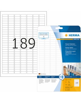 Etiquetas Herma SPECIAL Power A4, 25,4 x 10 mm, blancas, adhesivo extremadamente fuerte, de papel