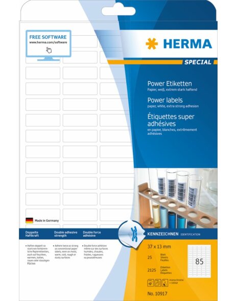 Herma SPECIAL Power labels, with strong adhesion A4, 37 x 13 mm, made of paper