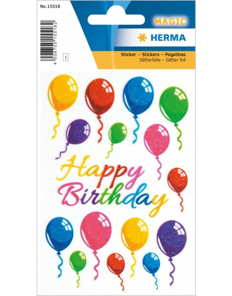 Herma MAGIC Bunte Luftballon Sticker mit gl&auml;nzendem Glitter
