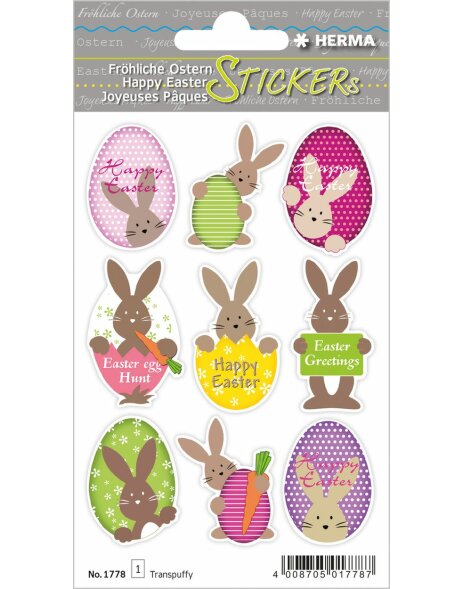 Herma MAGIC Stickers Happy Easter Easter rabbits, Transpuffy