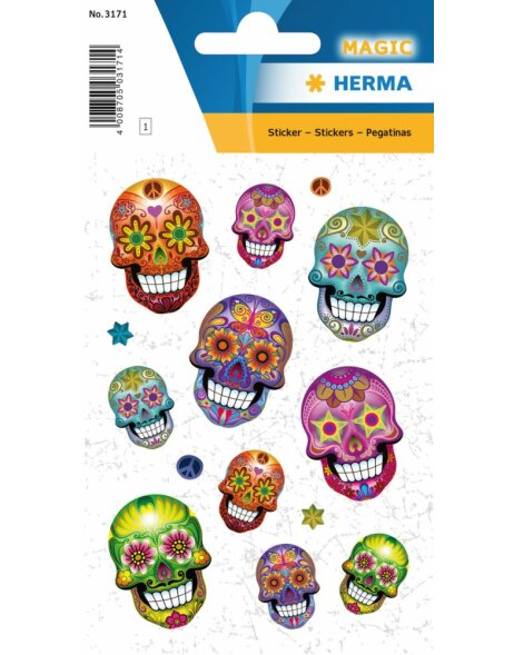 Herma MAGIC Stickers skull flower power, glittery foil