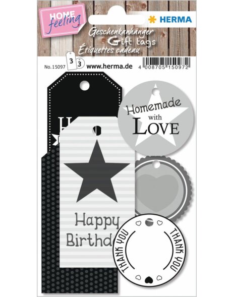 Herma HOME HOME gift tags black &amp; white, with string