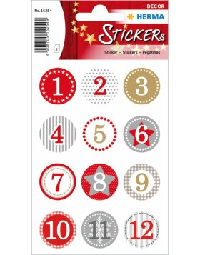Herma DECOR Stickers Advent calendar 1-24, red &Oslash; 2 cm