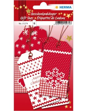 Herma magische Kerstmis geschenk label White Christmas 8 x 4 cm, rood