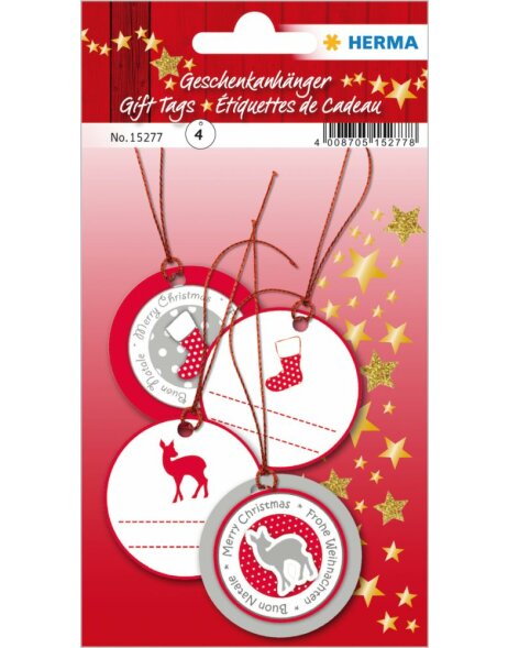 Etiqueta regalo de Navidad Herma MAGIC 3D &Oslash; 5 cm, rojo plata