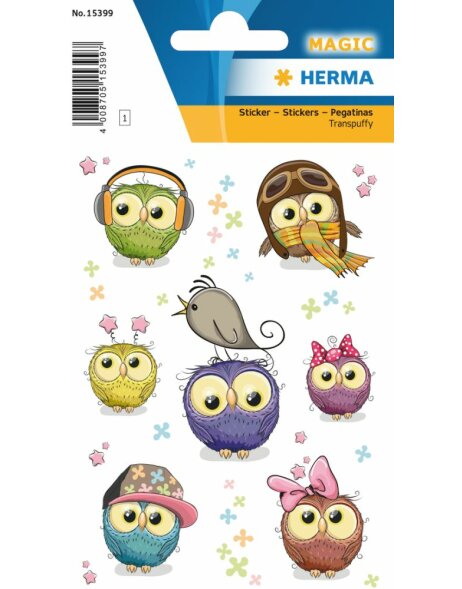 Herma MAGIC Stickers cute owls, Transpuffy