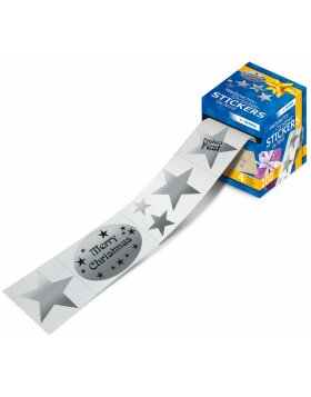 Herma Weihnachtssticker, Sterne bedruckt, 200 Sticker auf Rolle, aus Silberfolie