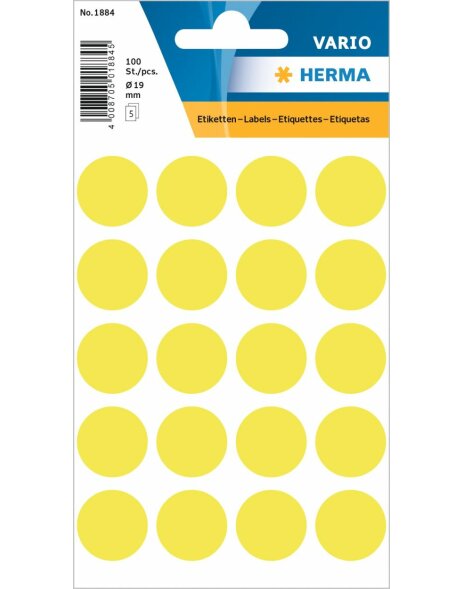 HERMA Vielzwecketiketten gelb &Oslash; 19 mm rund Papier matt 100 St&uuml;ck