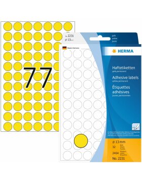 Etichette multiuso gialle Ø 13 mm carta rotonda opaca 2464 pz.
