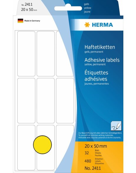 Multipurpose labels yellow 20x50 mm paper matt 480 pcs.