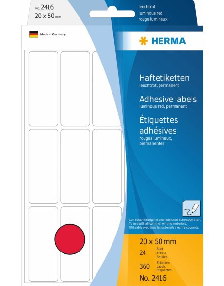 Multifunctionele etiketten helder rood 20x50 mm papier mat 360 st.