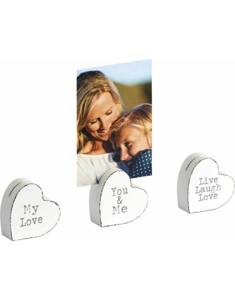 Dreams wooden heart picture holder, set of 3, white