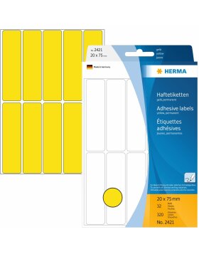 Etiquetas multiuso amarillas 20x75 mm papel mate 320 unid.
