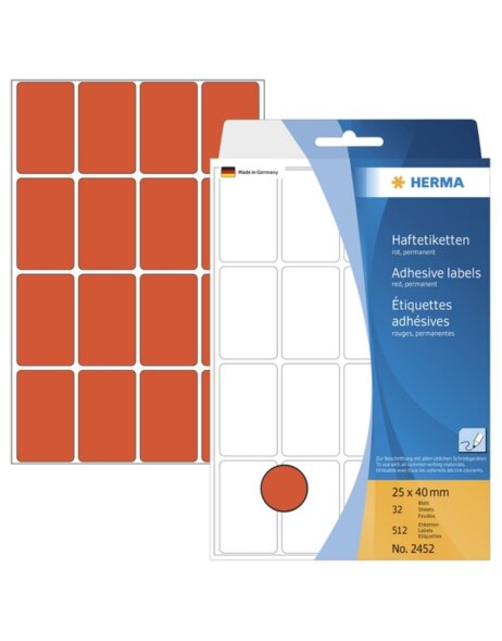 Multifunctionele etiketten rood 25x40 mm papier mat 512 st.
