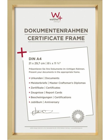 Walther Plastic Frame Steel Style A4 gold Certificate Picture Frame