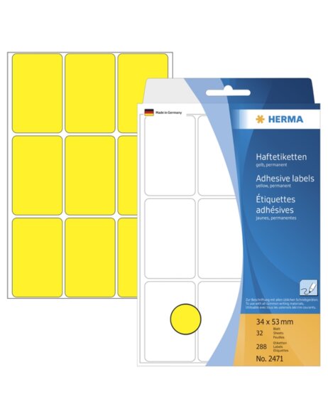 Multifunctionele etiketten geel 34x53 mm papier mat 288 st.