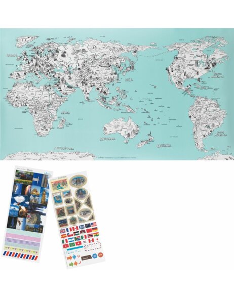 A792 World Map Aquamarine 91,5x51,5 cm