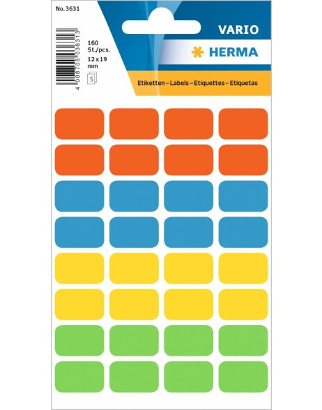 Multifunctionele etiketten geassorteerde kleuren 12x19 mm papier mat 160 st.
