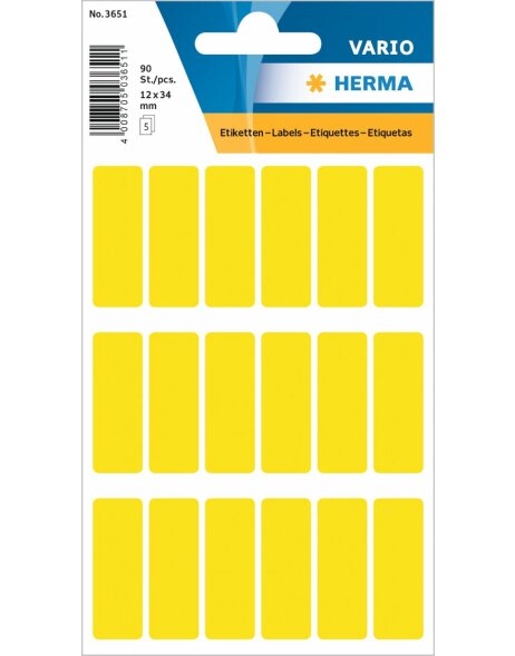 &Eacute;tiquettes multi-usages jaunes 12x34 mm papier mat 90 pcs.