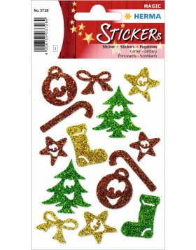 GLITTERY Weihnachtssymbole Sticker 1 Blatt