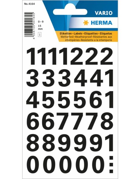 Folie transparent 5mm 1-100 Herma Zahlen 2 Bl. schwarz wetterfest 4155