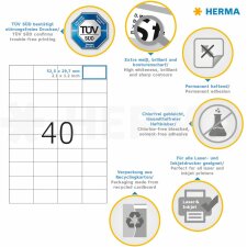 Étiquettes HERMA Premium A4, blanches 52,5x29,7 mm papier mat 4000 pcs.