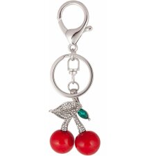 Key chain cherries silver/red silver colored - MLKCH0179