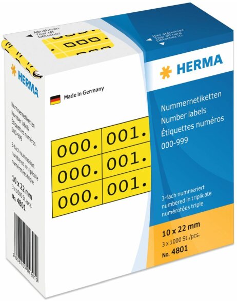 Number labels triplicate numbers self-adhesive yellow-black