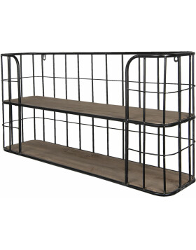 Wall rack iron and wood 5Y0553 distressed black  80x20x40 cm