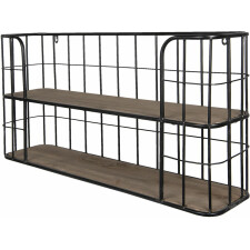 Wall rack iron and wood 5Y0553 distressed black  80x20x40 cm