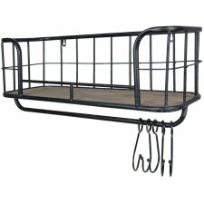 Wall rack iron and wood 5Y0554 distressed black 60x21x24 cm